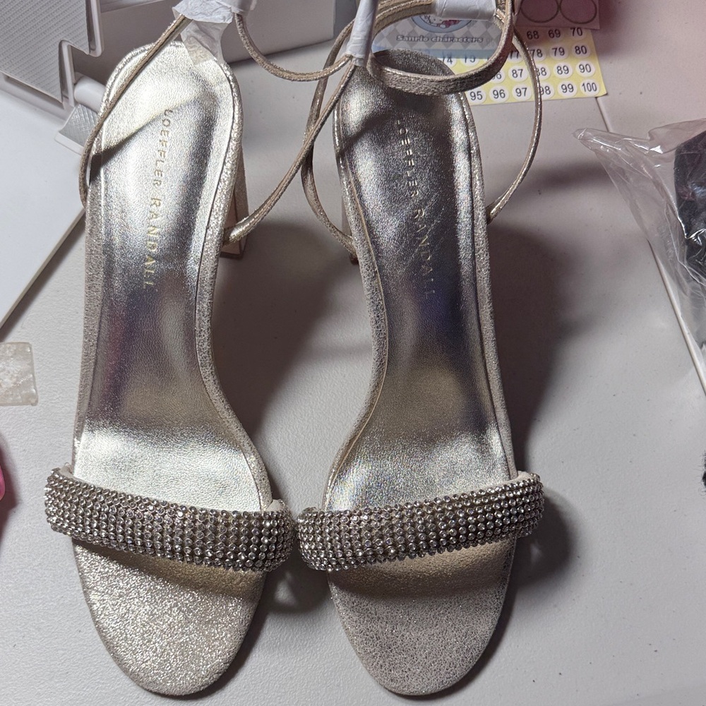 Loeffler Randall Silver Crystal Strap Stiletto Sandals